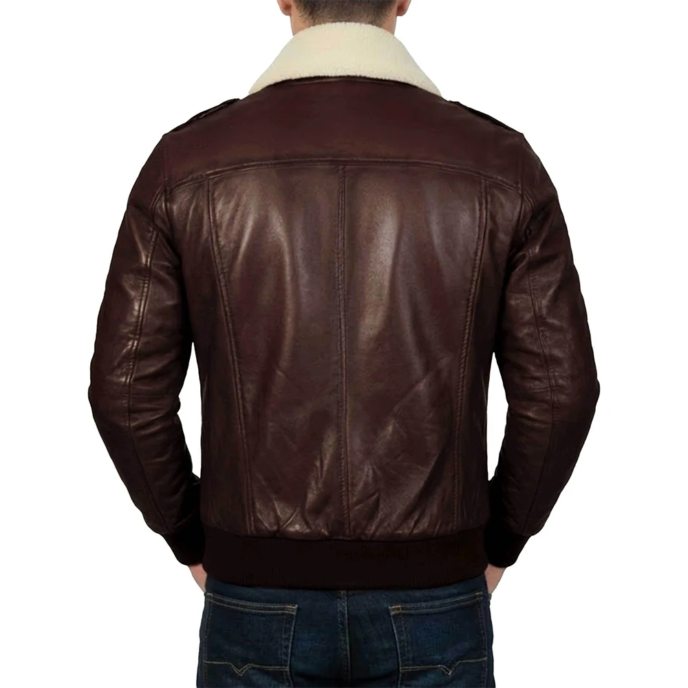 A2 Aviator Leather Jacket With Shearling Fur Collar - Image 9