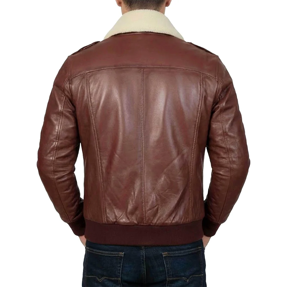 A2 Aviator Leather Jacket With Shearling Fur Collar - Image 7