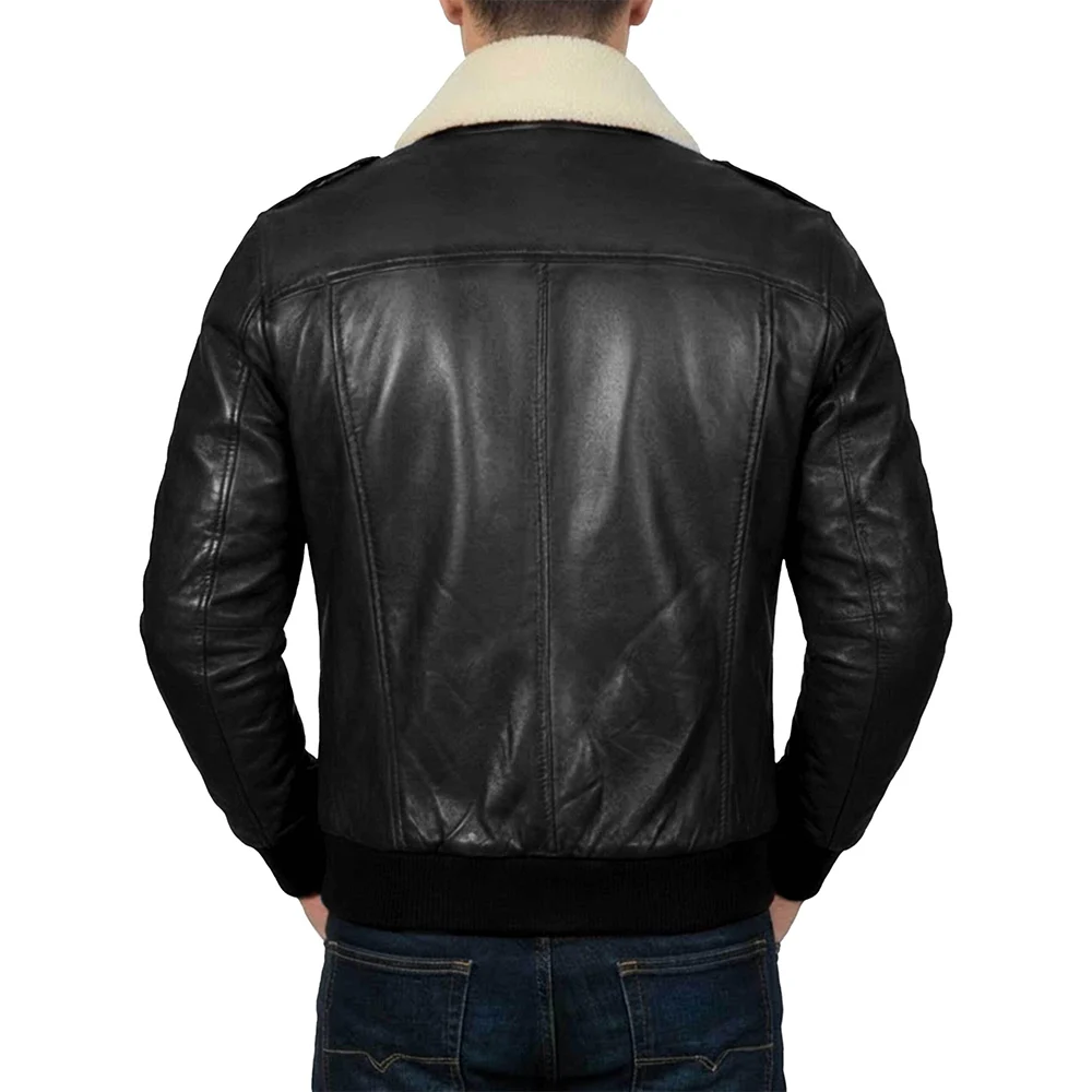A2 Aviator Leather Jacket With Shearling Fur Collar - Image 2