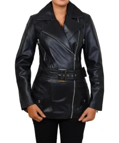 Asymmetrical Leather Biker Style Jacket