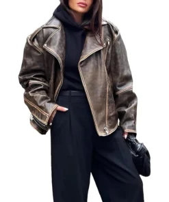 Baggy Distressed Brown Leather Jacket