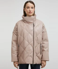Beige Puffer Coat For Womens
