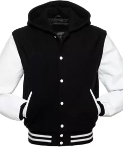 Black And White Varsity Jacket With Hood