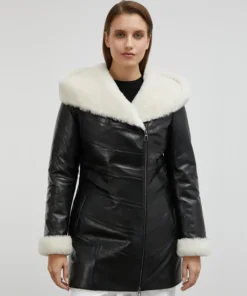 Black Leather Coat With Black Hood