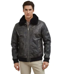 Men's Leather Black Jacket With Fur Collar