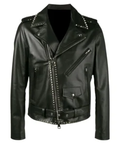 Black Leather Punk Jacket For Mens