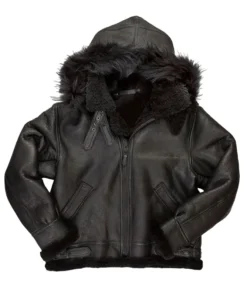 Men's Hooded Leather Bomber Jacket