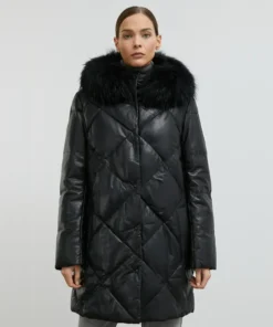 Black Leather Coat With Black Fur Hood