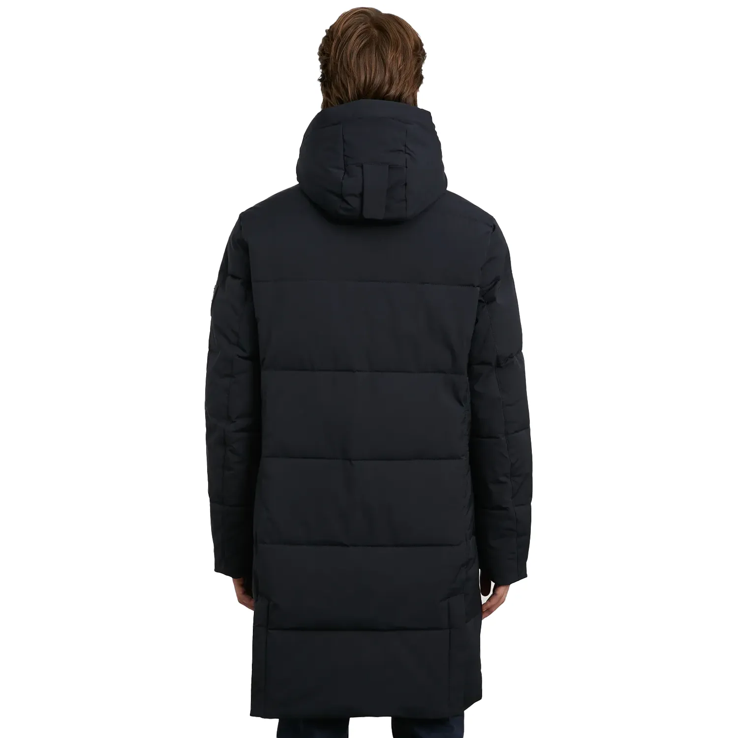 Men's Black Long Puffer Hooded Coat - Image 2