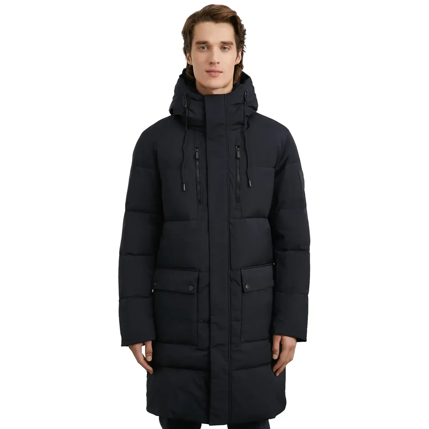Men's Black Long Puffer Hooded Coat