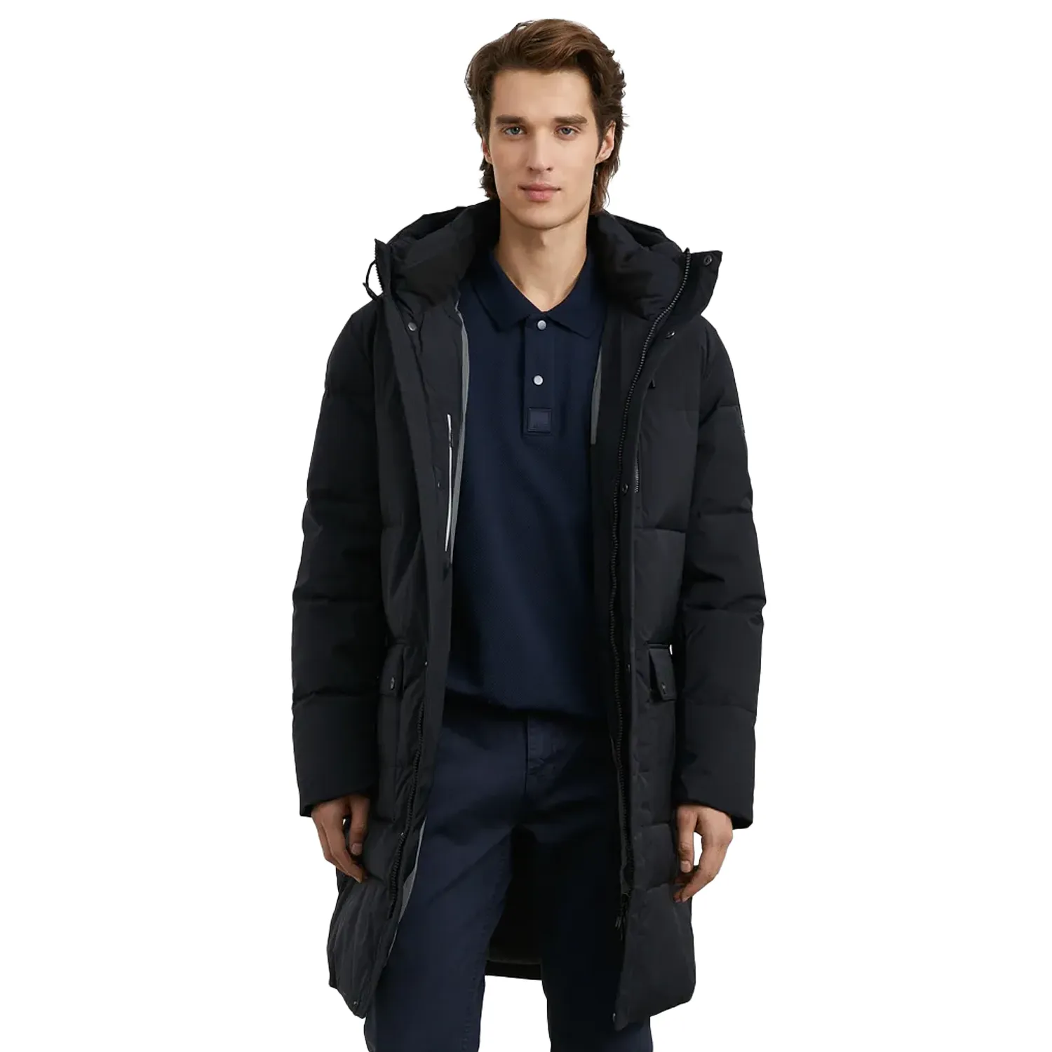 Men's Black Long Puffer Hooded Coat - Image 4