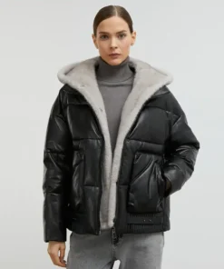Black Puffer Jacket With Faux Fur Hood