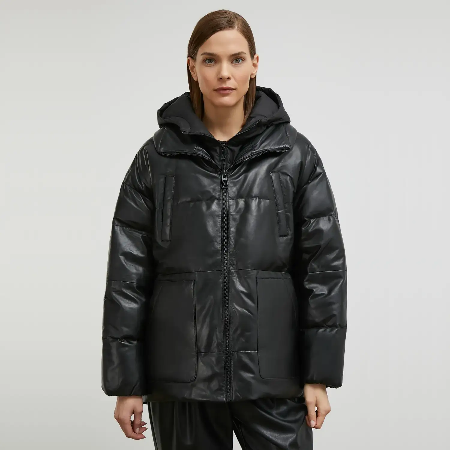 Black Longline Puffer Jacket With Hood