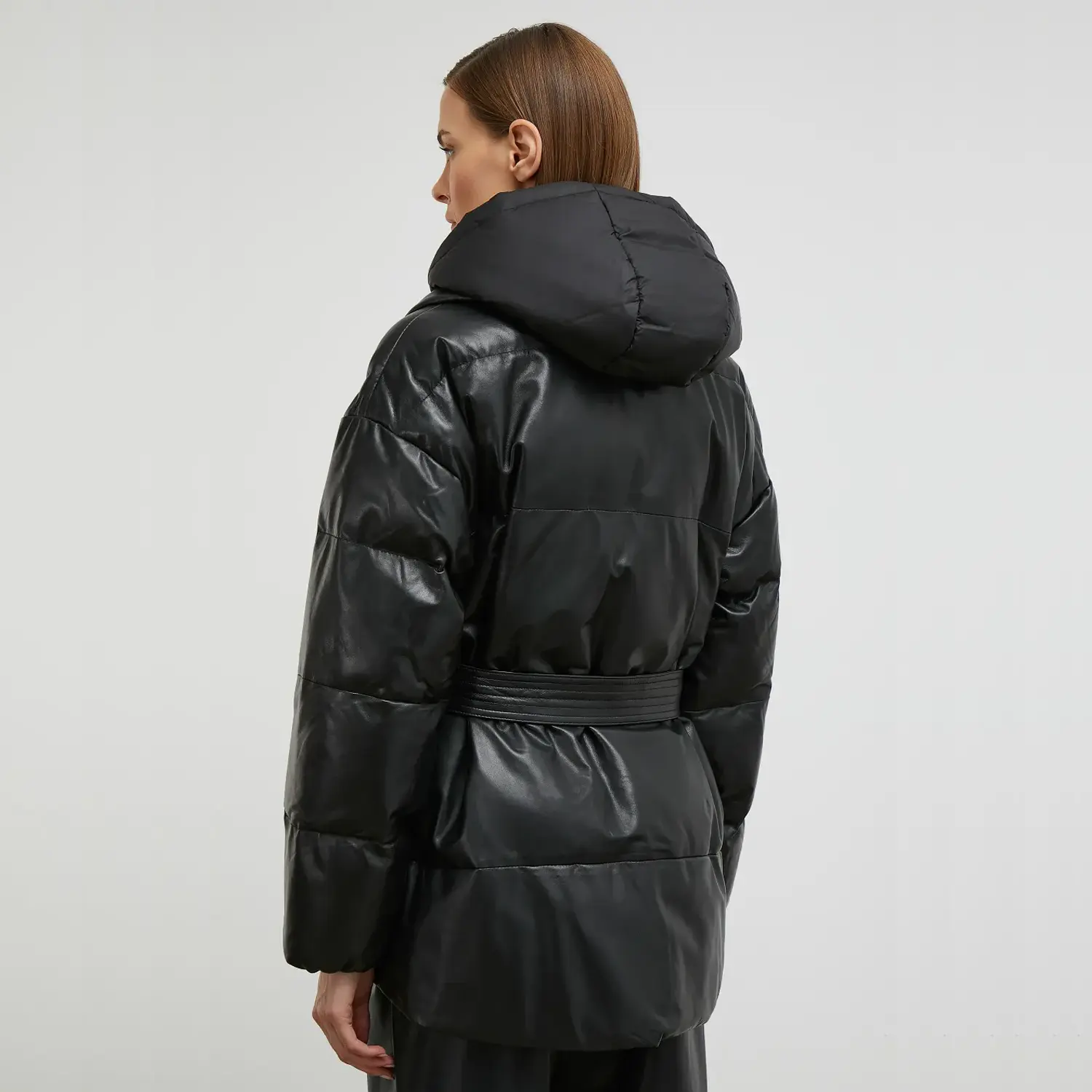 Black Longline Puffer Jacket With Hood - Image 3