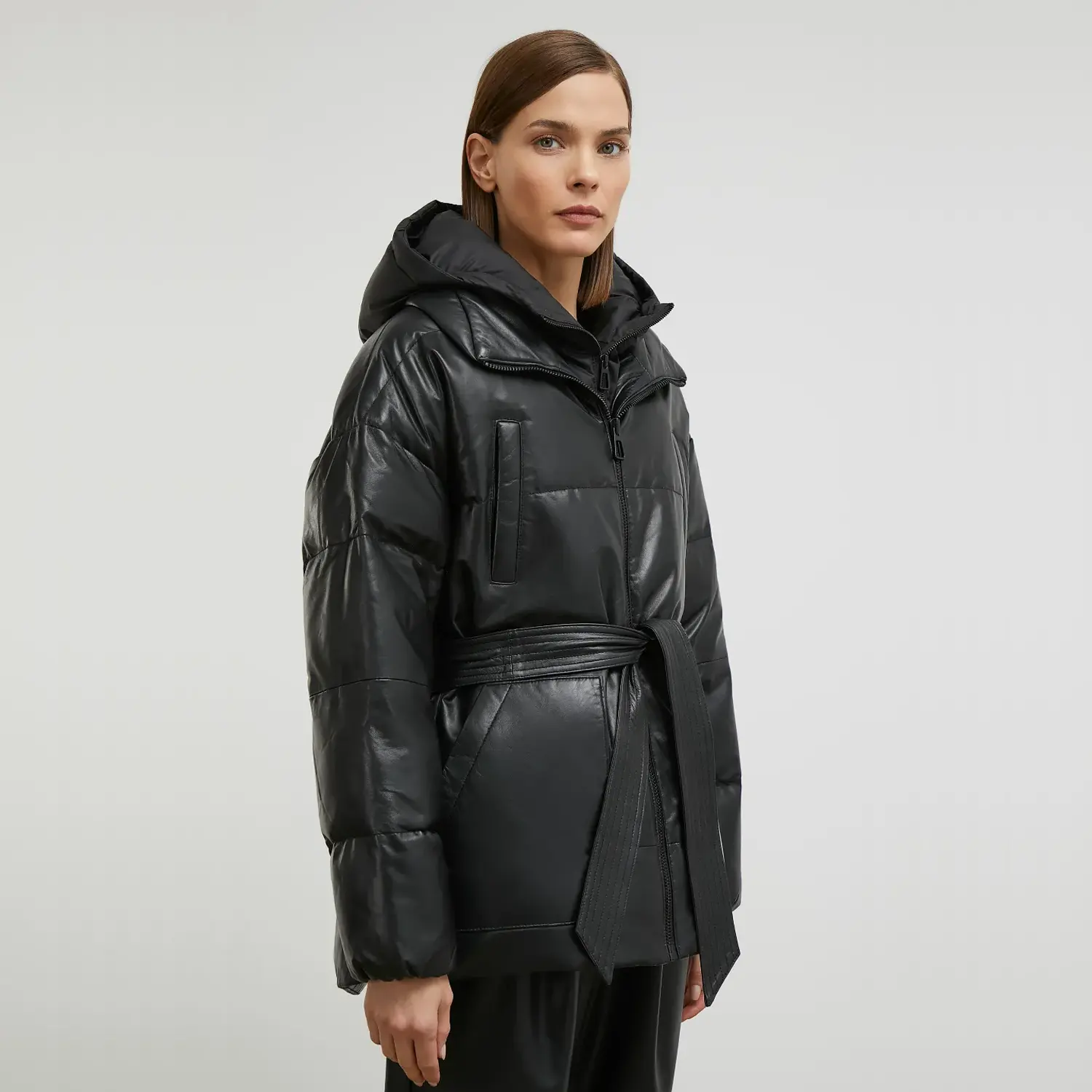 Black Longline Puffer Jacket With Hood - Image 4