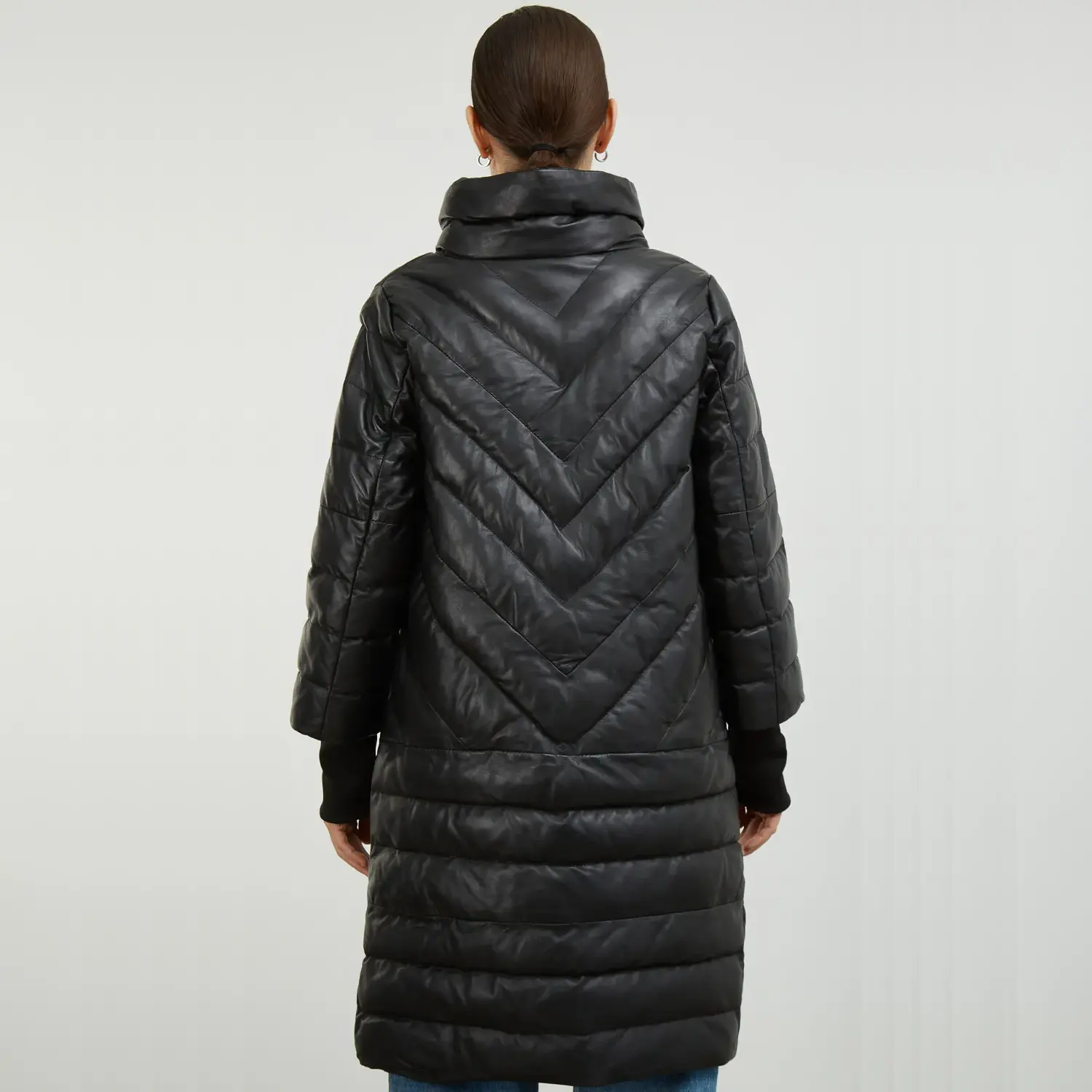 Black Quilted Coats With Double Stand Collar - Image 2