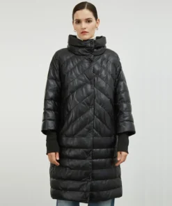 Black Quilted Coats With Double Stand Collar