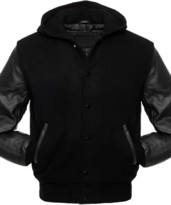 Black Varsity Jacket With Hood