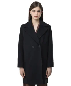Black Single Breasted Wool Coat For Womens