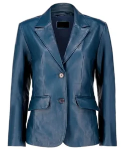 Blue Leather Blazer For Womens