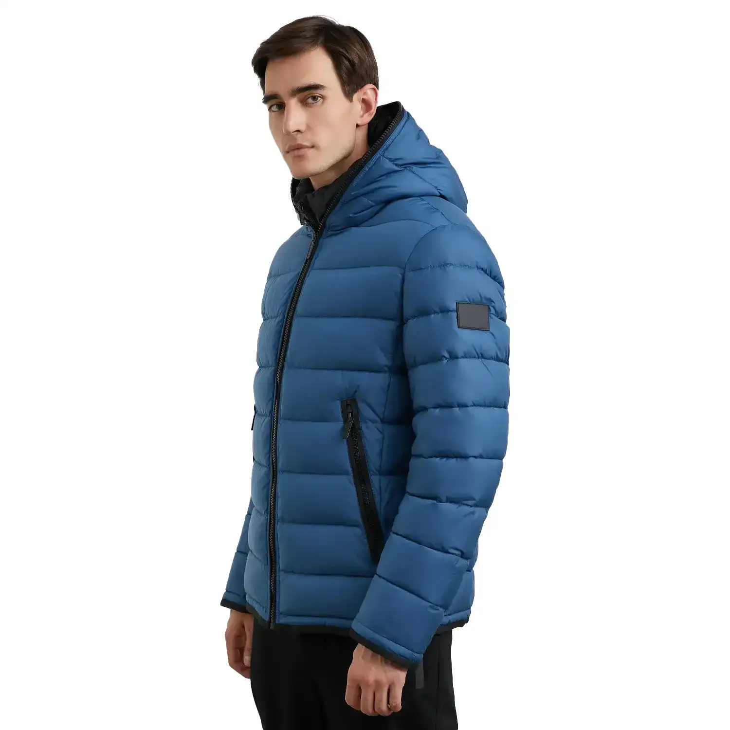 Blue Puffer Jacket With Hood For Mens - Image 3