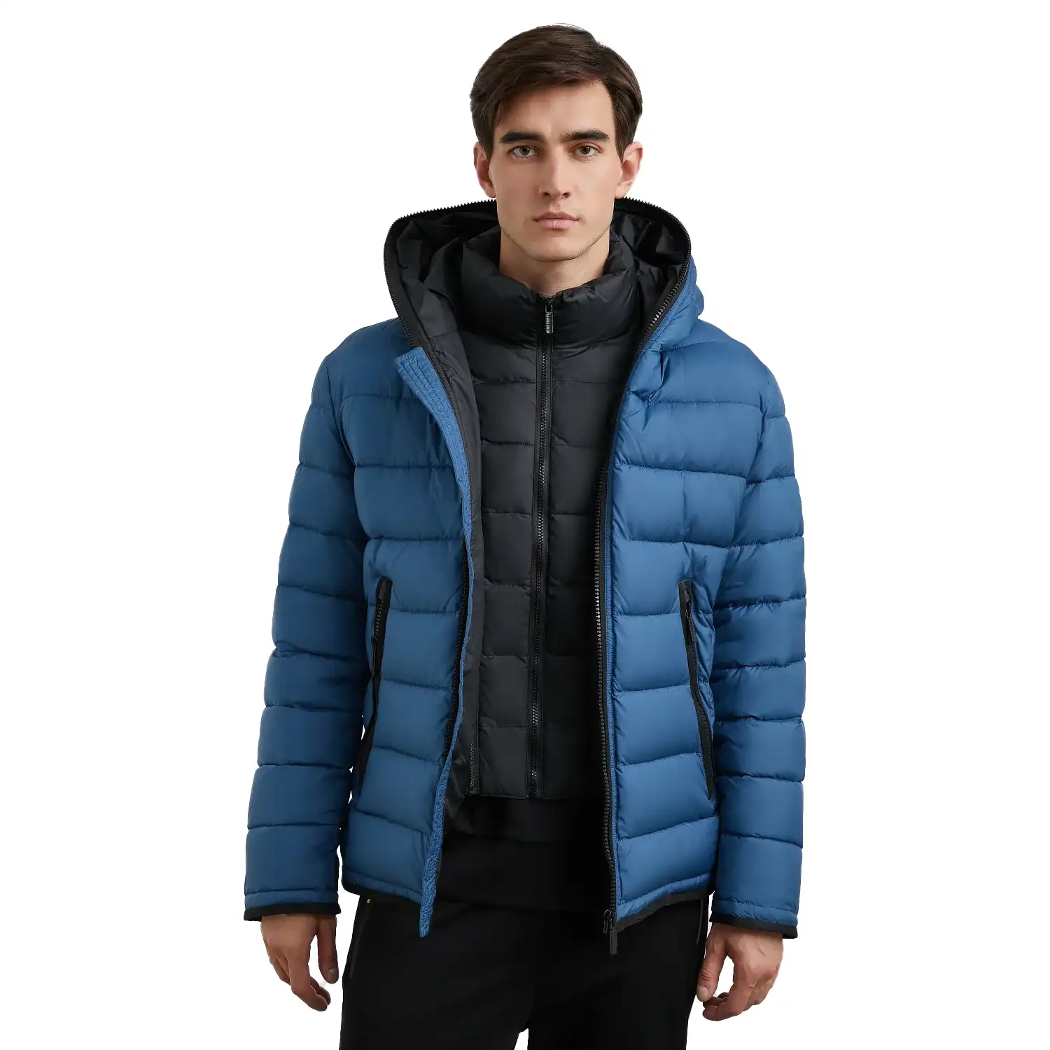 Blue Puffer Jacket With Hood For Mens - Image 4