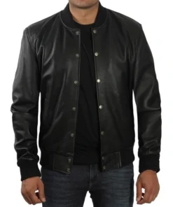 Men's Cafe Racer Black Leather Bomber Jacket