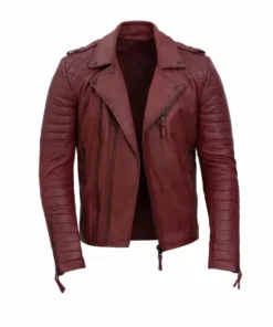 Mens Real Brando Lambskin Burgundy Leather Biker Jacket