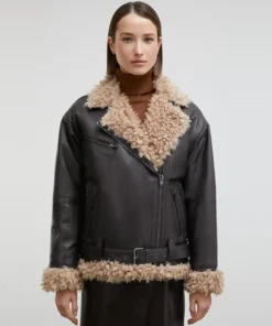 Brown Leather Jacket With Faux Fur