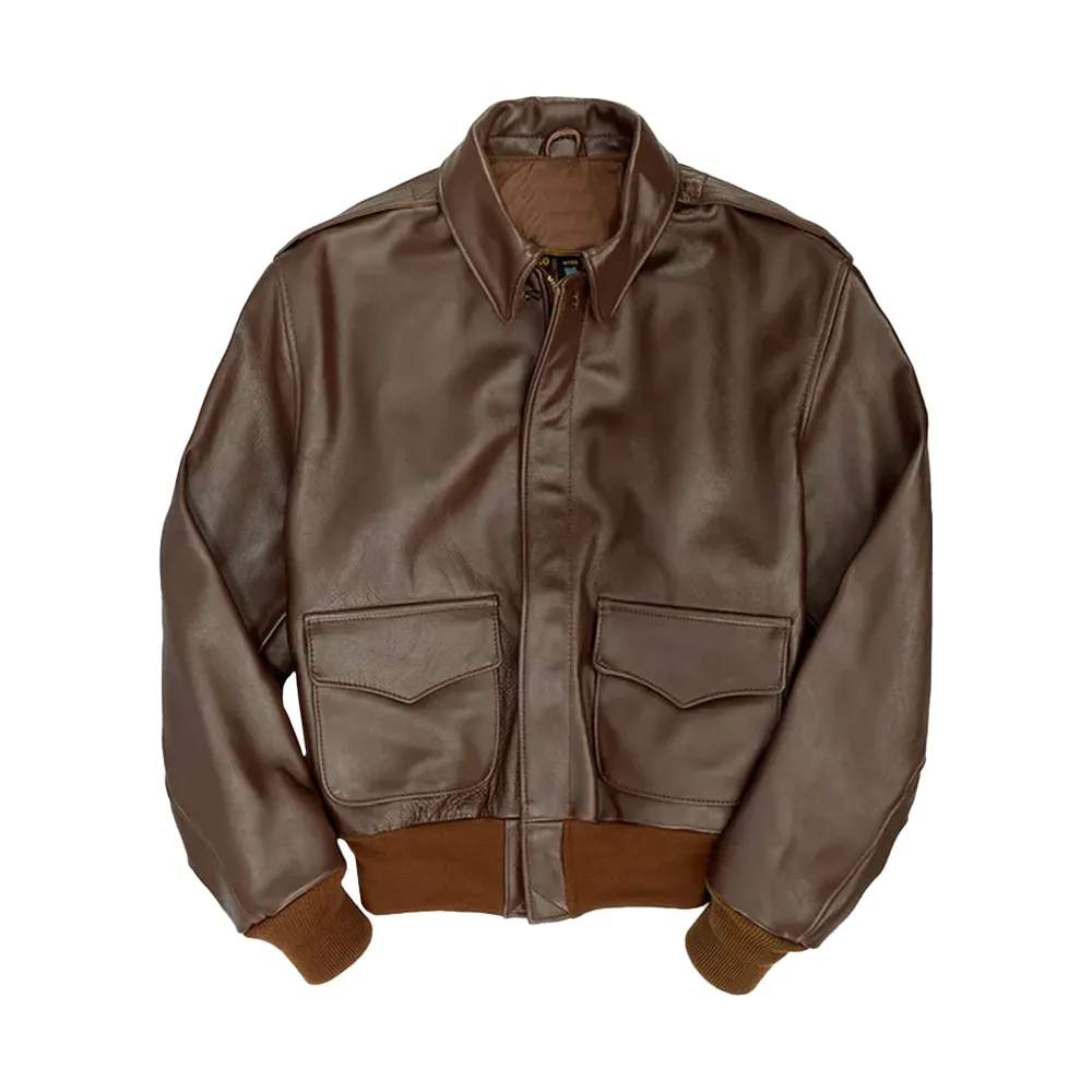 Brown Leather Aviator Jacket For Mens