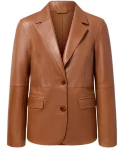 Brown Leather Blazer For Ladies