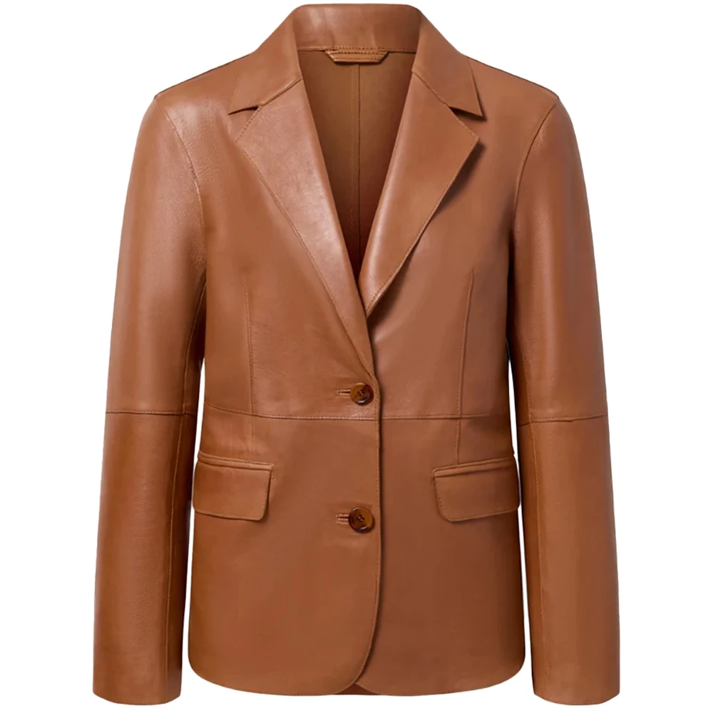 Brown Leather Blazer For Ladies