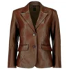 Brown Leather Blazer For Womens