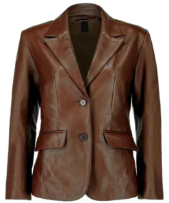 Brown Leather Blazer For Womens