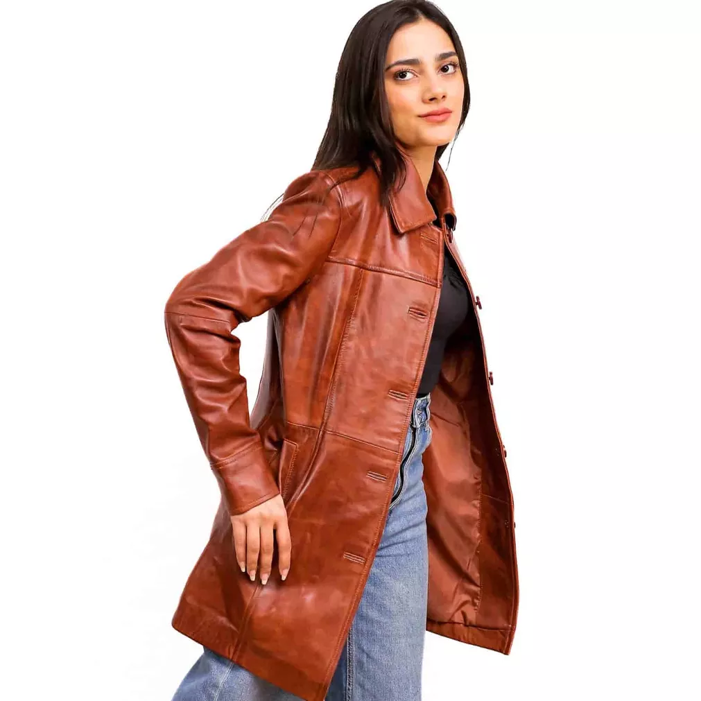 Brown Leather Coats Ladies - Image 3