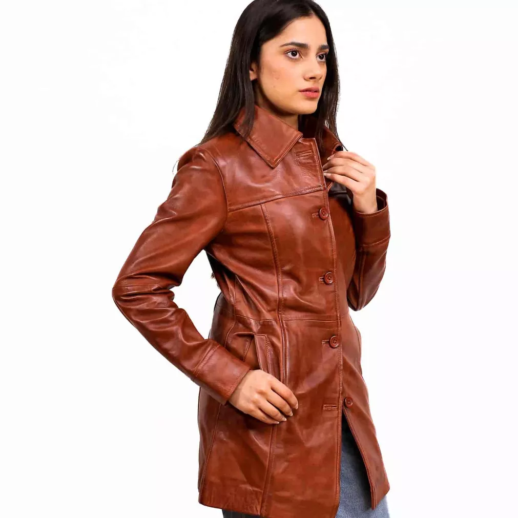 Brown Leather Coats Ladies - Image 4