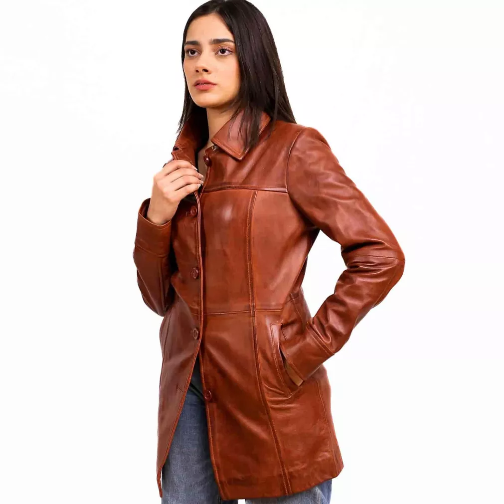 Brown Leather Coats Ladies - Image 6