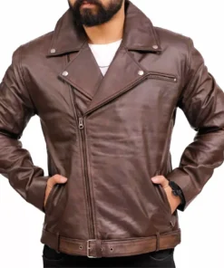 Brown Leather Moto Jacket