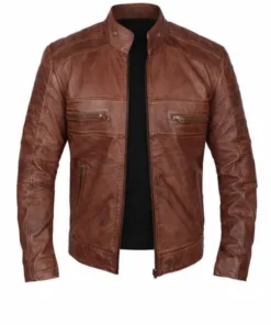 Brown Mens Austin Chocolate  Waxed Leather Jacket