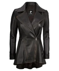 Womens Brown Peplum Leather Jacket