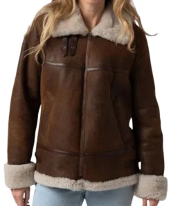 Brown Shearling Leather Jacket For Womens