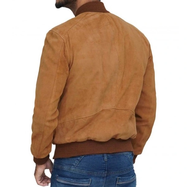 Men's Brown Suede Bomber Jacket - Image 2