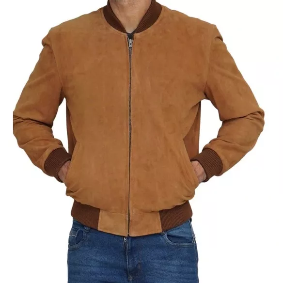 Men's Brown Suede Bomber Jacket