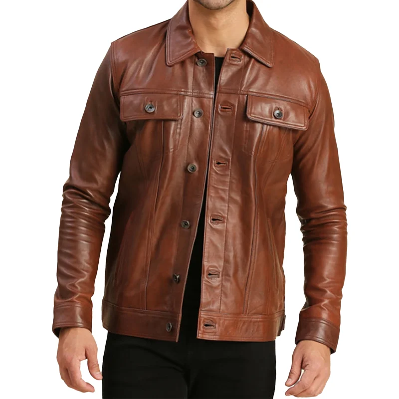 Brown Trucker Jacket For Mens - Image 3