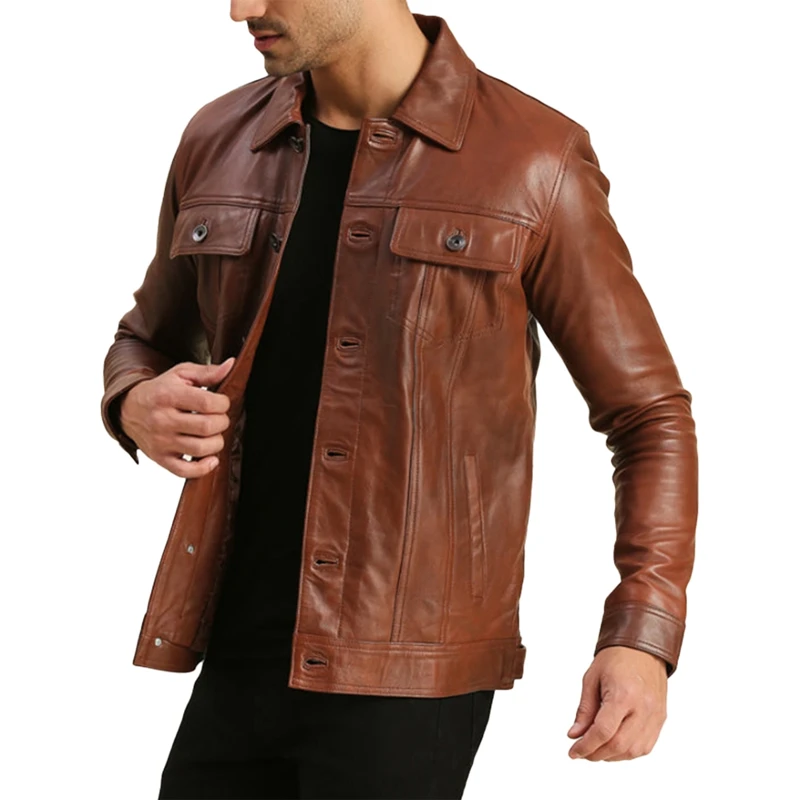 Brown Trucker Jacket For Mens - Image 5