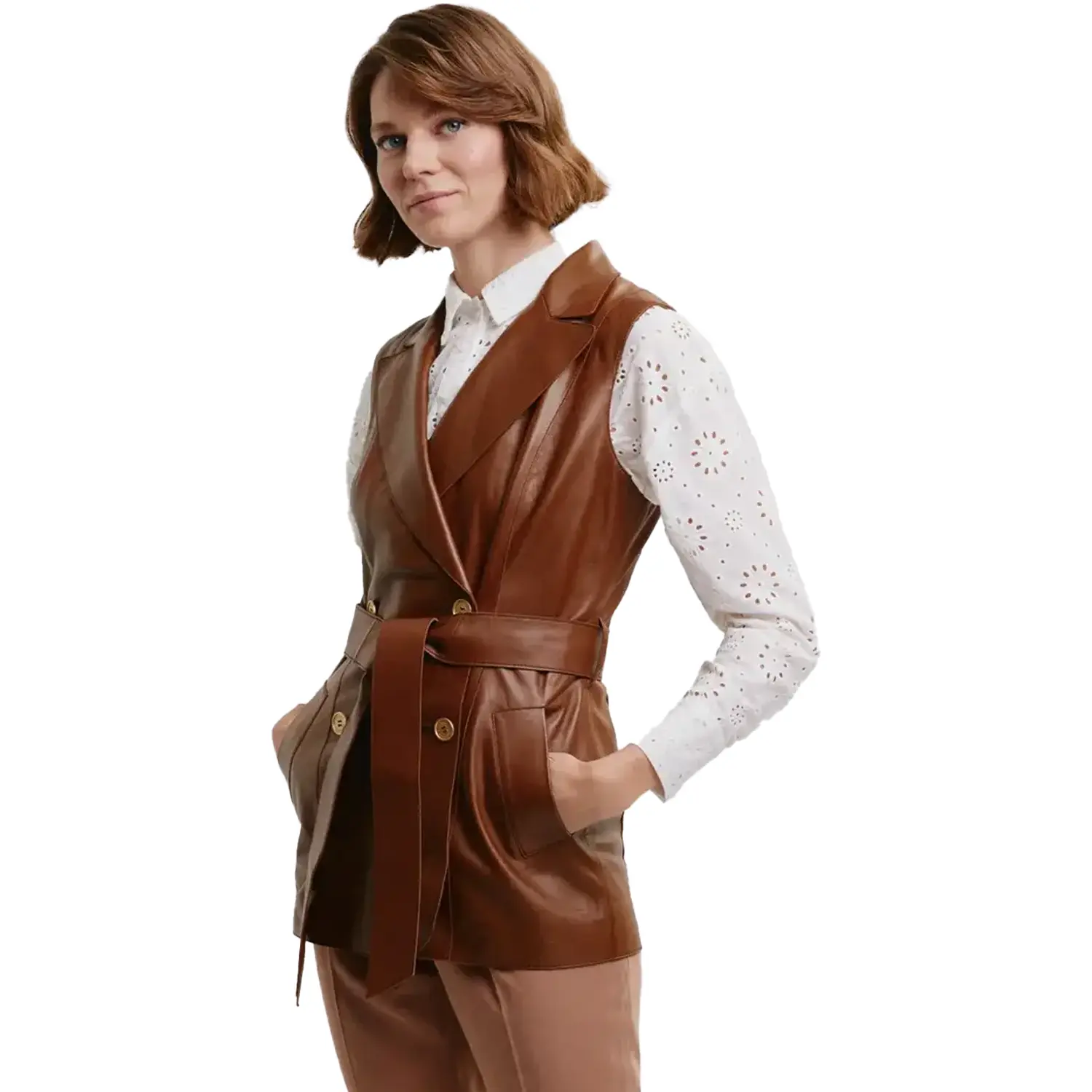 Brown Leather Vest For Womens