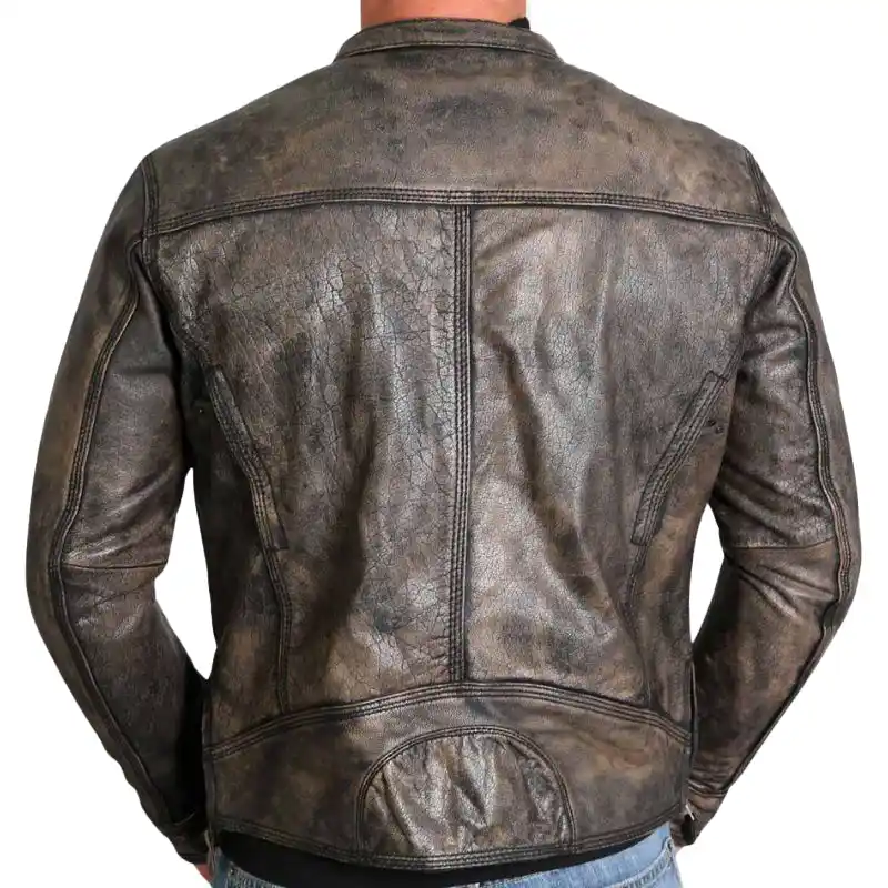 Distressed Brown Vintage Leather Jacket For Mens - Image 2