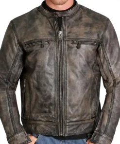 Distressed Brown Vintage Leather Jacket For Mens