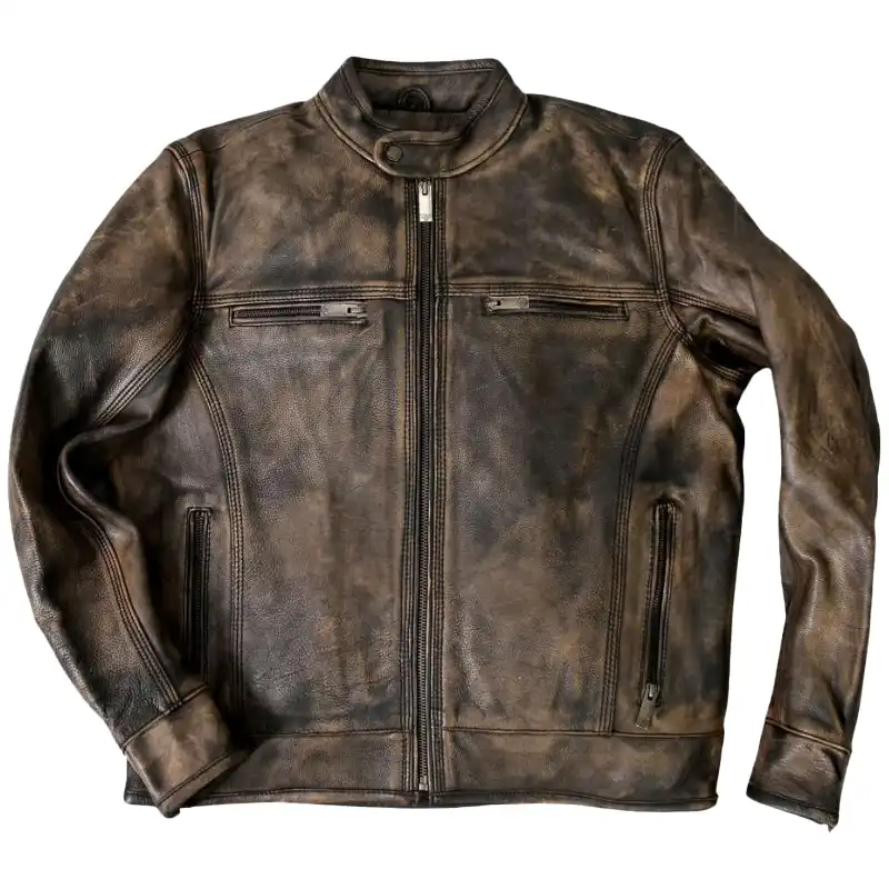 Distressed Brown Vintage Leather Jacket For Mens - Image 4