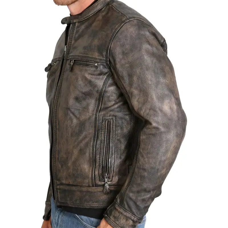 Distressed Brown Vintage Leather Jacket For Mens - Image 3
